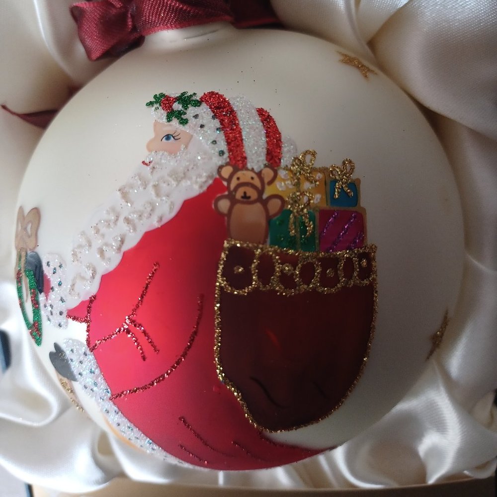 Collectors Series Large Beaded Glass Santa Clause Ornament. Hand Made in Poland.
